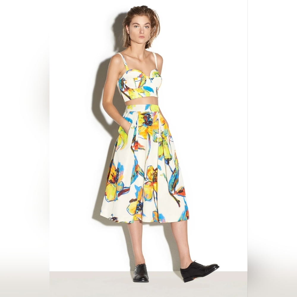 Milly Luna Floral Print Pleated Midi Skirt Size 8